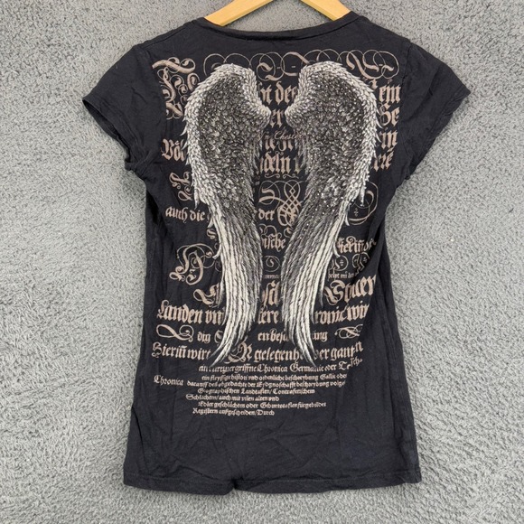 Vtg Rock & Rose Womens V-Neck Graphic T-Shirt Black Emo Grunge Y2k Medium - Picture 7 of 8